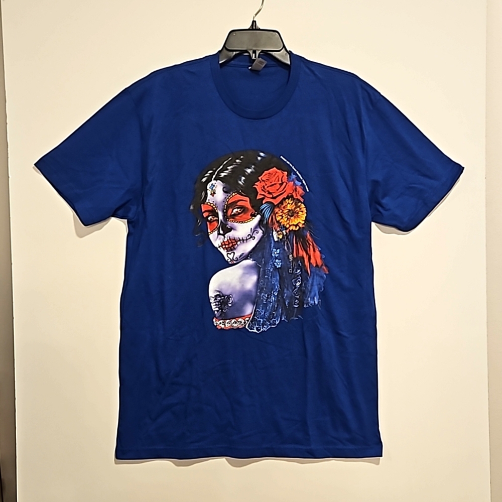 Dia de los Muertos sugar skull multicolor painted lady floral blue Unisex Lrg.